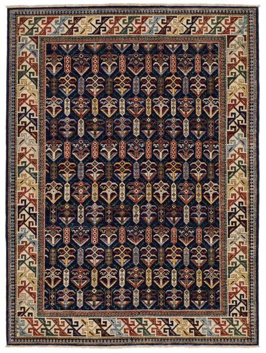 5x7 Navy and Beige Traditional Rug
