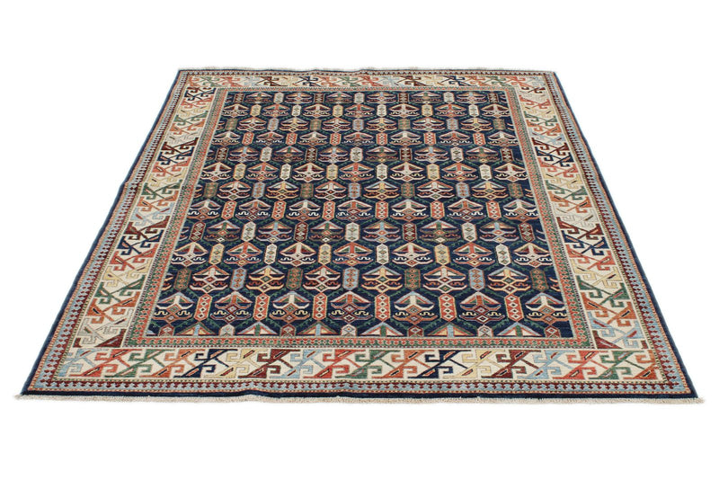 5x7 Navy and Beige Traditional Rug