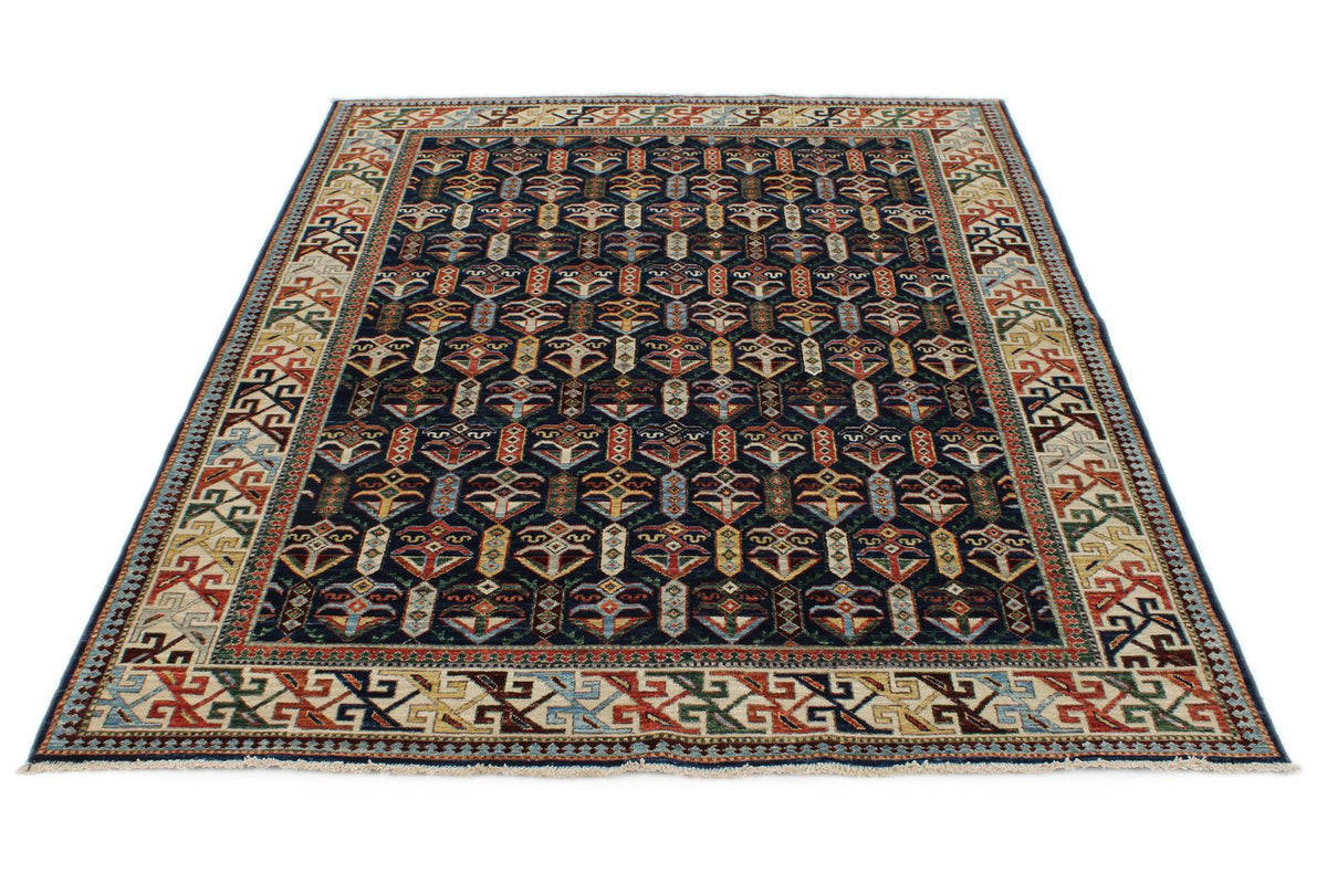 5x7 Navy and Beige Traditional Rug
