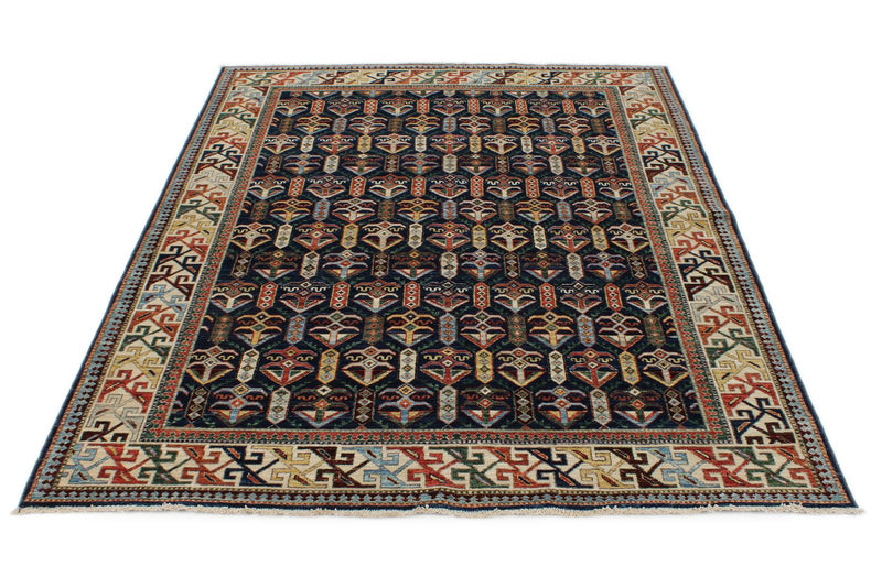 5x7 Navy and Beige Traditional Rug