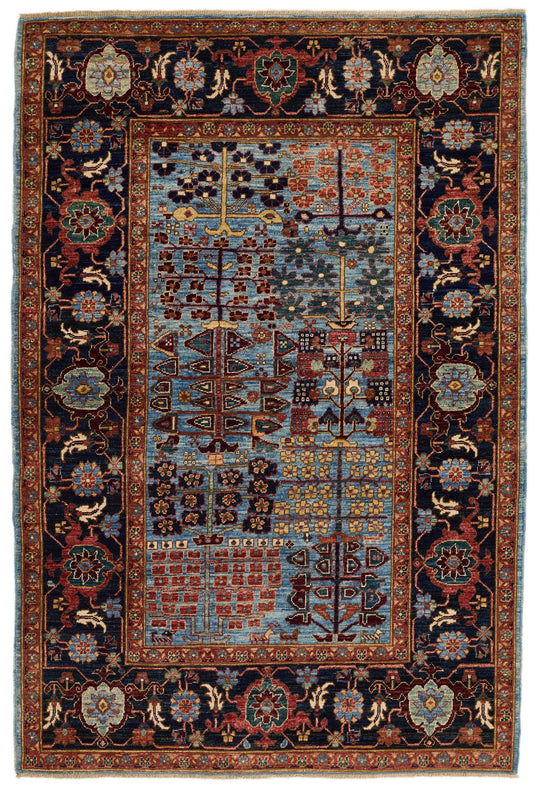 4x6 Blue and Charcoal Traditional Rug