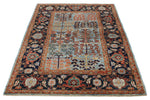 4x6 Blue and Charcoal Traditional Rug