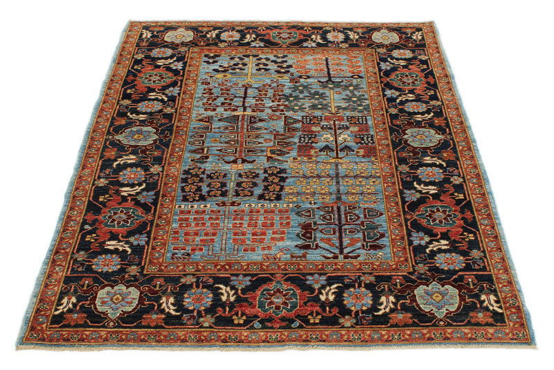 4x6 Blue and Charcoal Traditional Rug