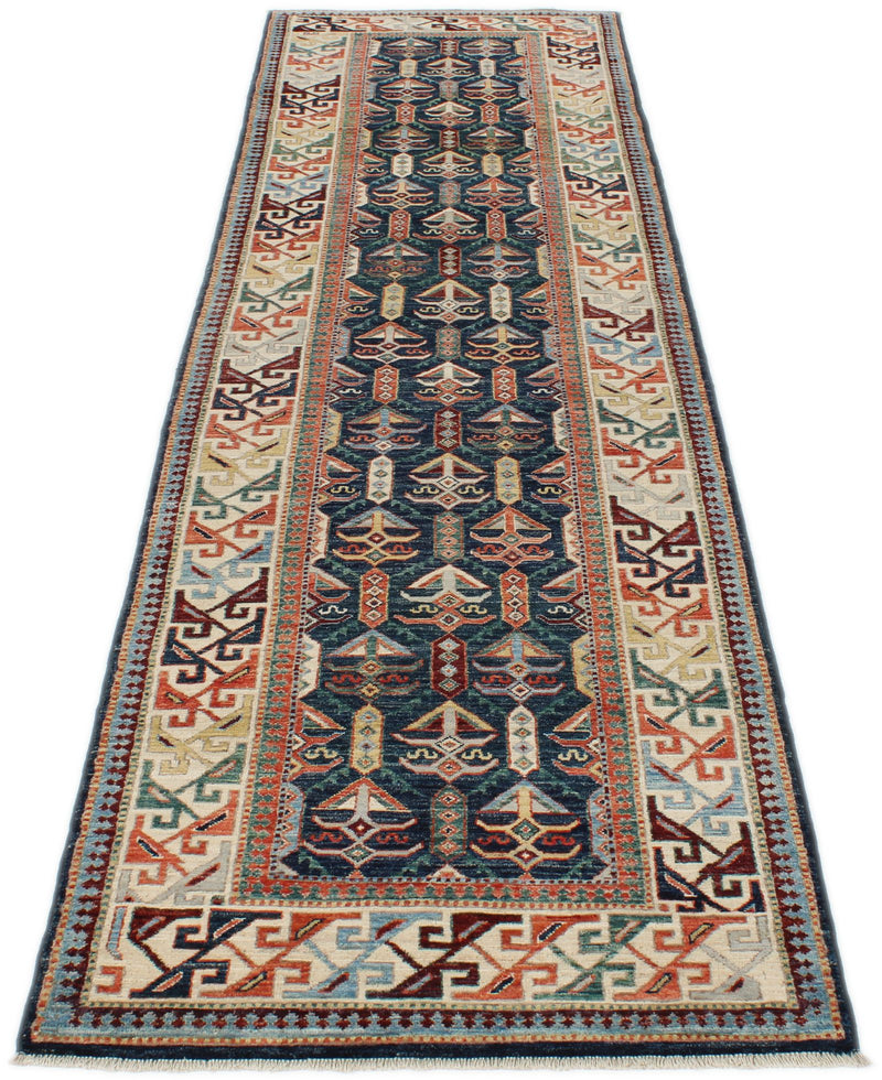 3x11 Navy and Beige Traditional Runner