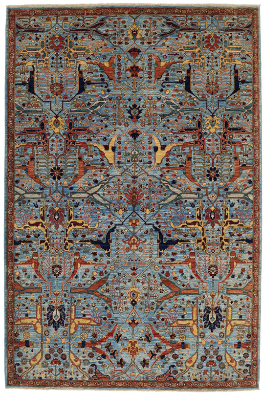 6x9 Blue and Red Traditional Rug
