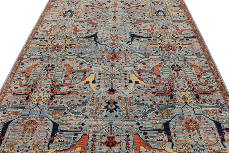 6x9 Blue and Red Traditional Rug