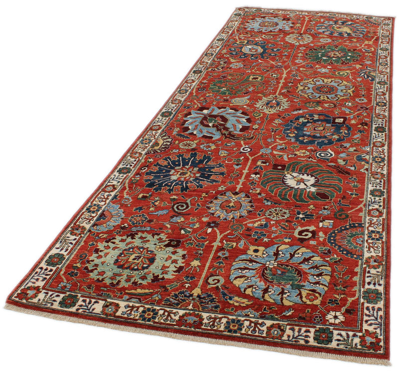 4x11 Red and Ivory Traditional Runner