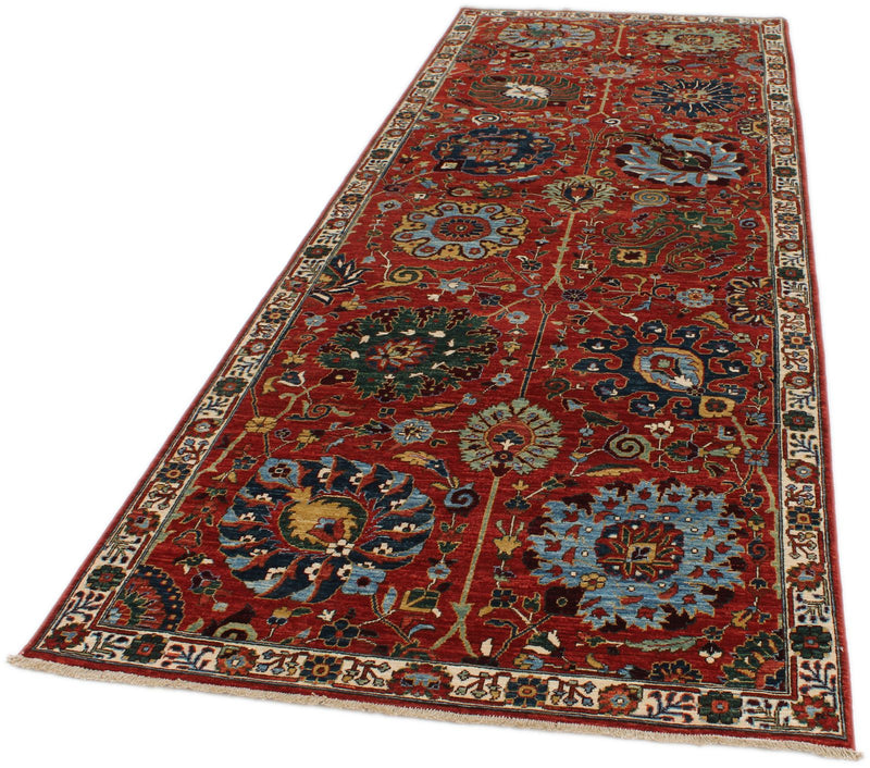 4x11 Red and Ivory Traditional Runner