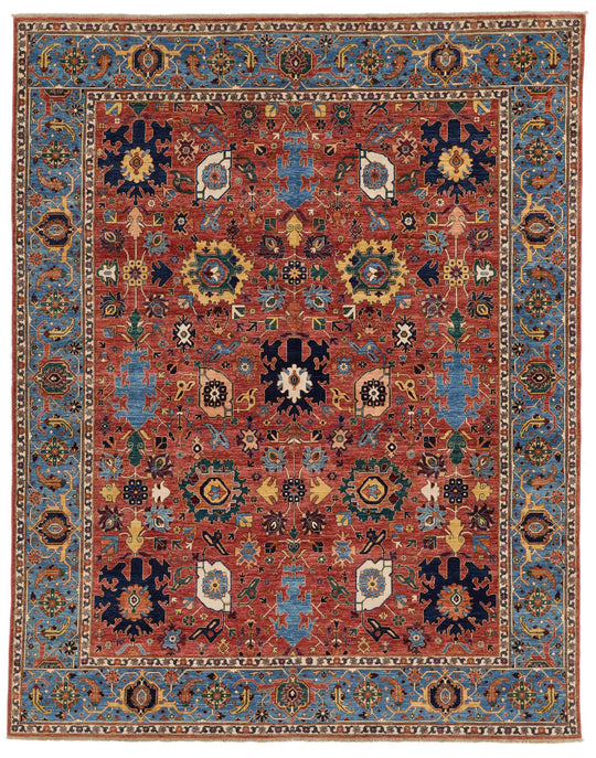 8x10 Rust and Blue Traditional Rug