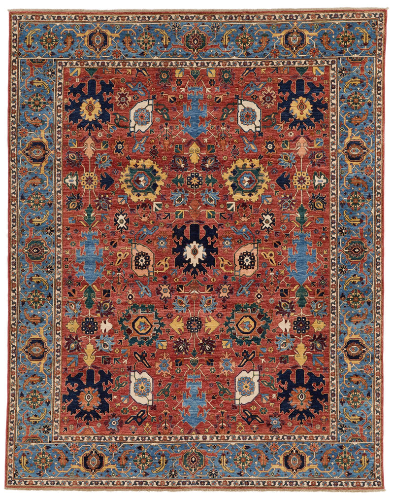 8x10 Rust and Blue Traditional Rug