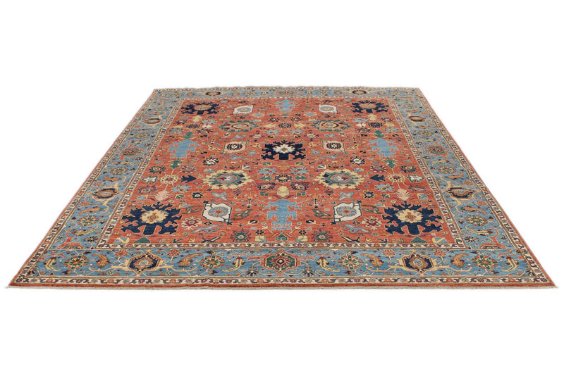 8x10 Rust and Blue Traditional Rug