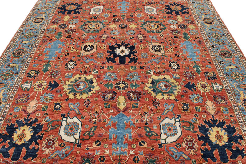 8x10 Rust and Blue Traditional Rug