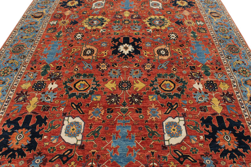 8x10 Rust and Blue Traditional Rug