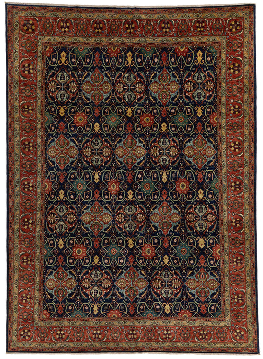 9x12 Navy and Red Anatolian Traditional Rug