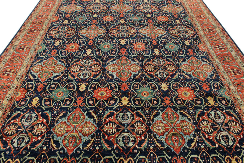 9x12 Navy and Red Anatolian Traditional Rug