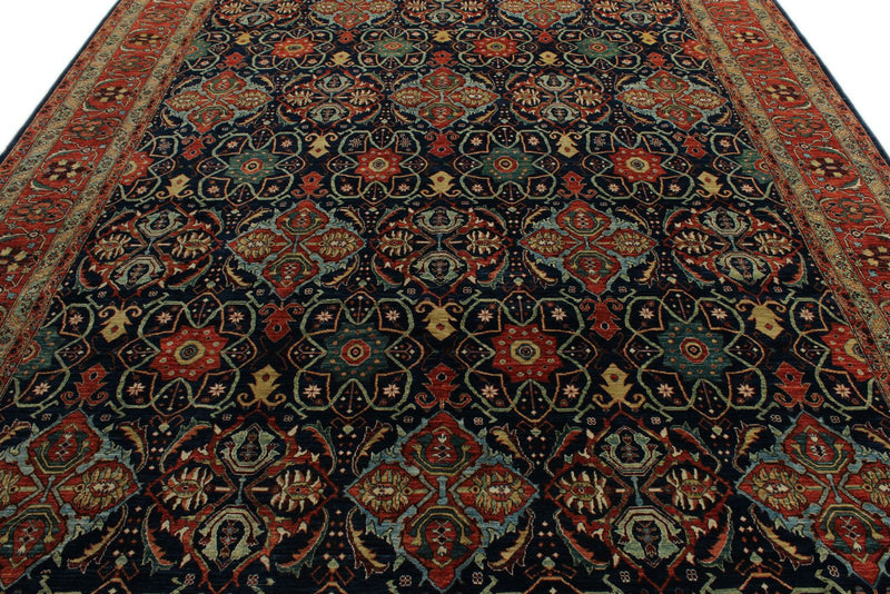 9x12 Navy and Red Anatolian Traditional Rug