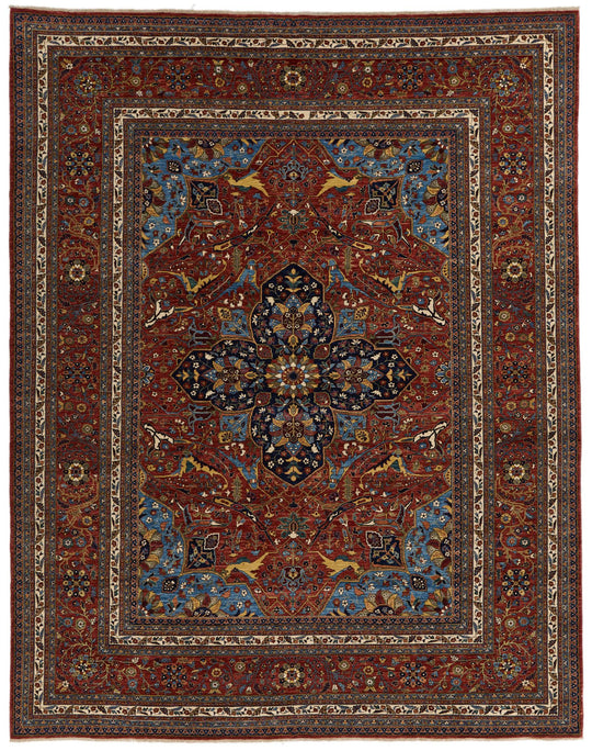 9x11 Burgundy and Multicolor Anatolian Traditional Rug