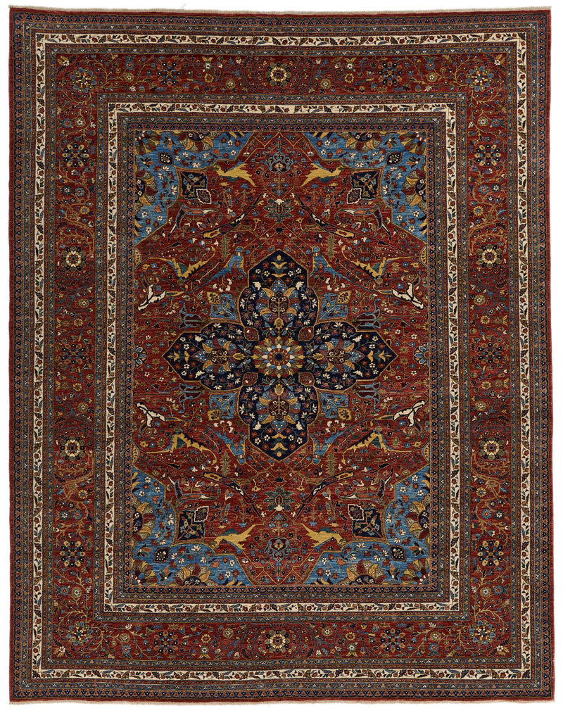 9x11 Burgundy and Multicolor Anatolian Traditional Rug