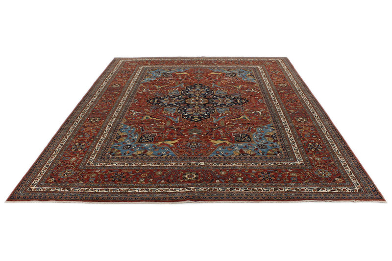 9x11 Burgundy and Multicolor Anatolian Traditional Rug