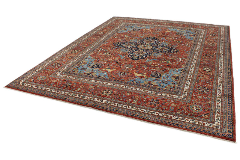 9x11 Burgundy and Multicolor Anatolian Traditional Rug