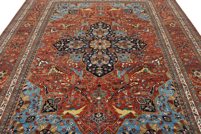9x11 Burgundy and Multicolor Anatolian Traditional Rug