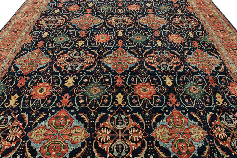 10x14 Charcoal and Red Anatolian Traditional Rug