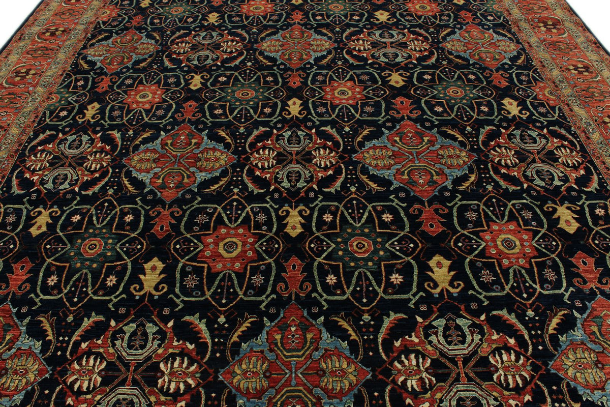 10x14 Charcoal and Red Anatolian Traditional Rug
