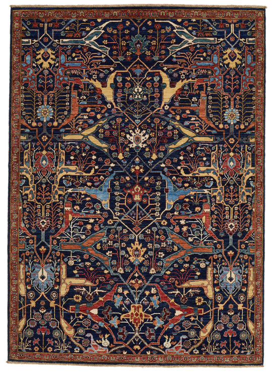 5x7 Navy and Multicolor Traditional Rug