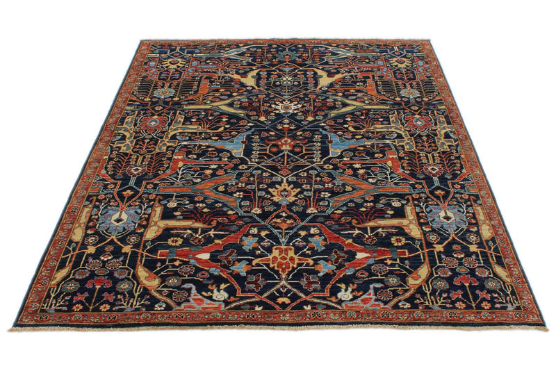 5x7 Navy and Multicolor Traditional Rug