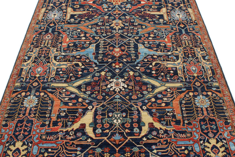 5x7 Navy and Multicolor Traditional Rug