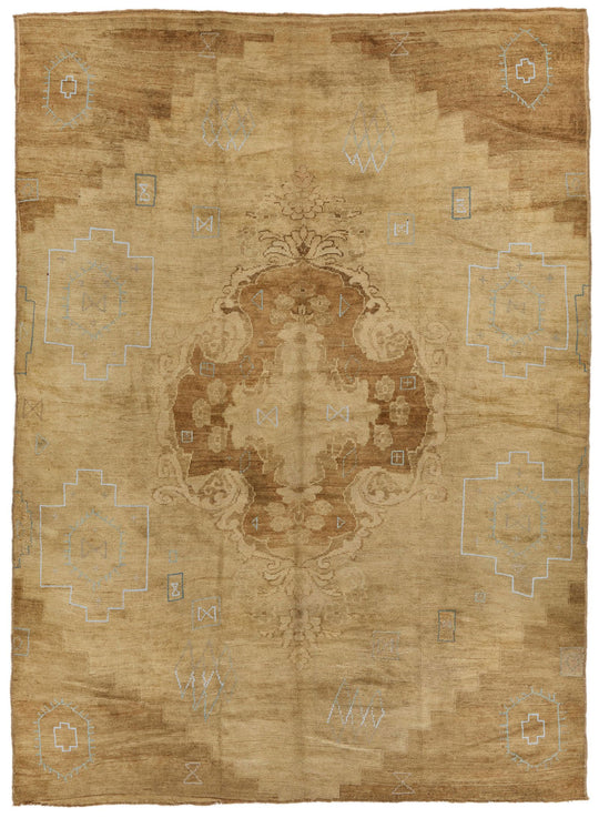 9x12 Light Brown and Brown Turkish Tribal Rug