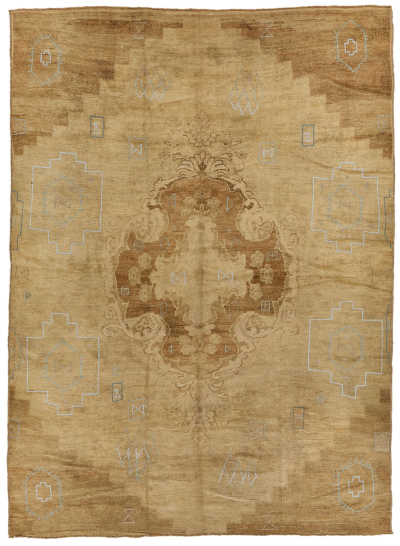 9x12 Light Brown and Brown Turkish Tribal Rug