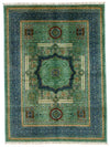 6x8 Light Green and Navy Turkish Tribal Rug