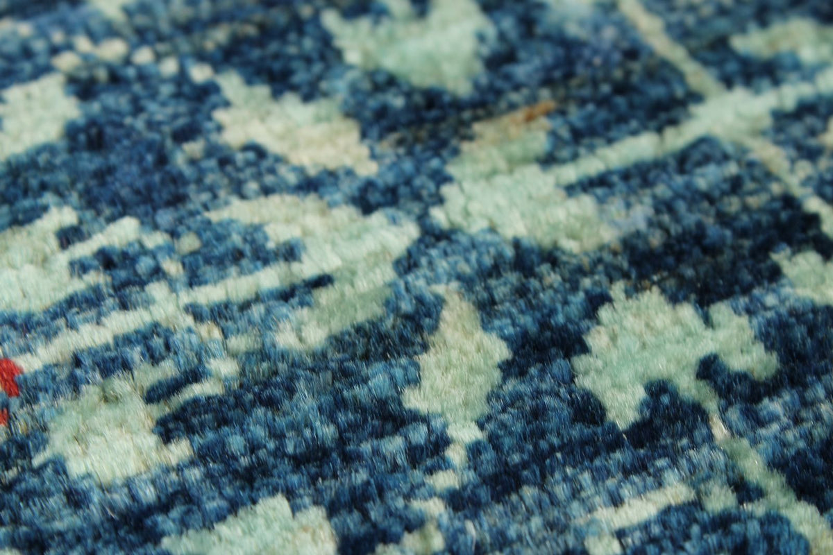 6x8 Light Green and Navy Turkish Tribal Rug