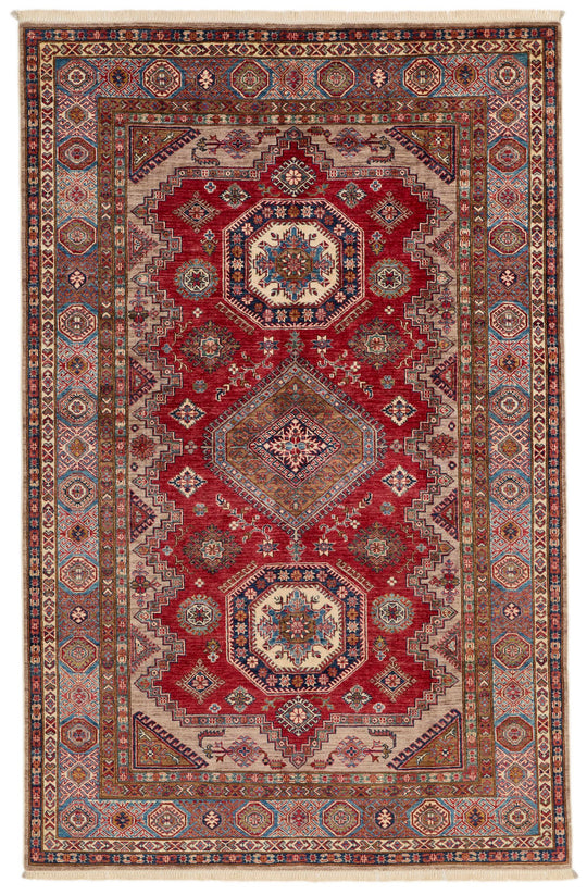 6x9 Red and Blue Kazak Tribal Rug