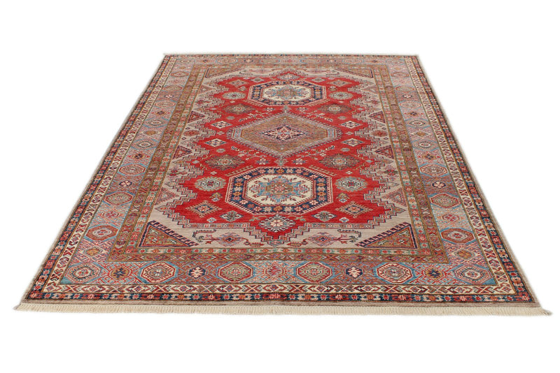 6x9 Red and Blue Kazak Tribal Rug