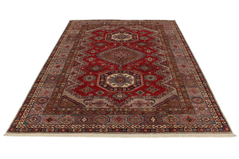 6x9 Red and Blue Kazak Tribal Rug
