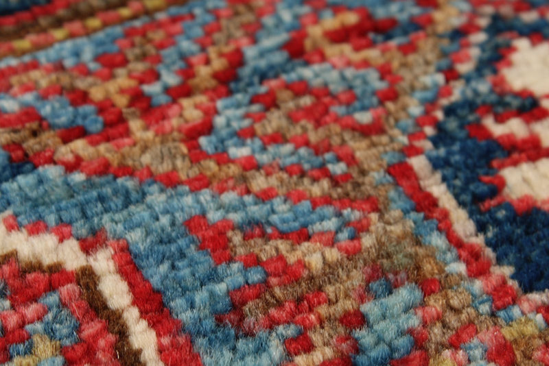 6x9 Red and Blue Kazak Tribal Rug