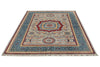 6x8 Light Gray and Navy Turkish Tribal Rug