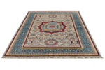 6x8 Light Gray and Navy Turkish Tribal Rug