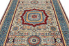 6x8 Light Gray and Navy Turkish Tribal Rug