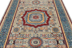 6x8 Light Gray and Navy Turkish Tribal Rug