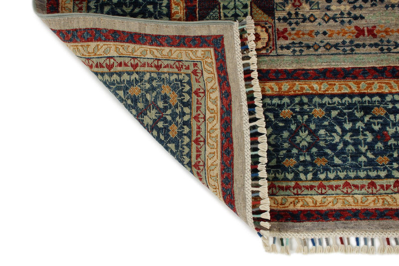 6x8 Light Gray and Navy Turkish Tribal Rug