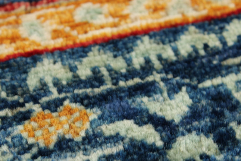 6x8 Light Gray and Navy Turkish Tribal Rug