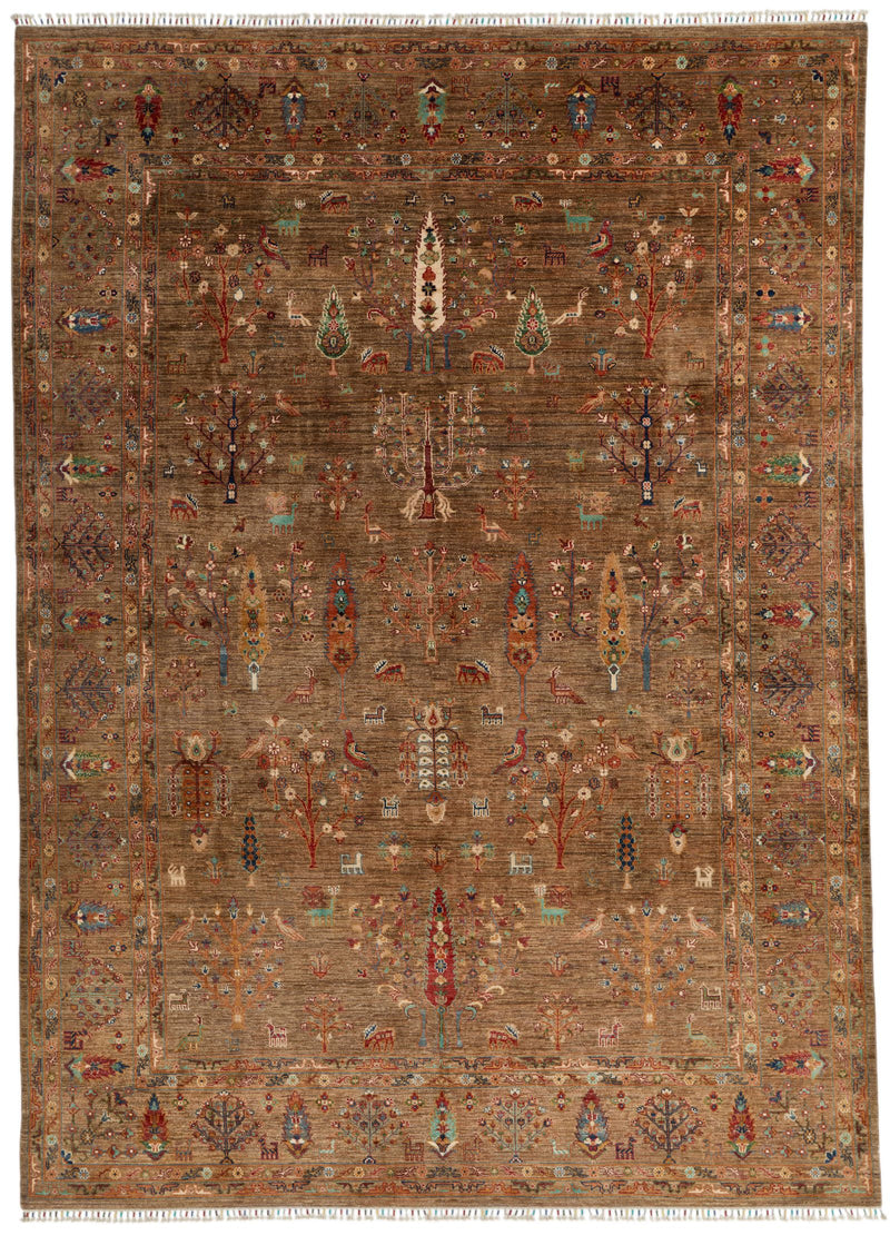 9x12 Brown and Multicolor Turkish Tribal Rug