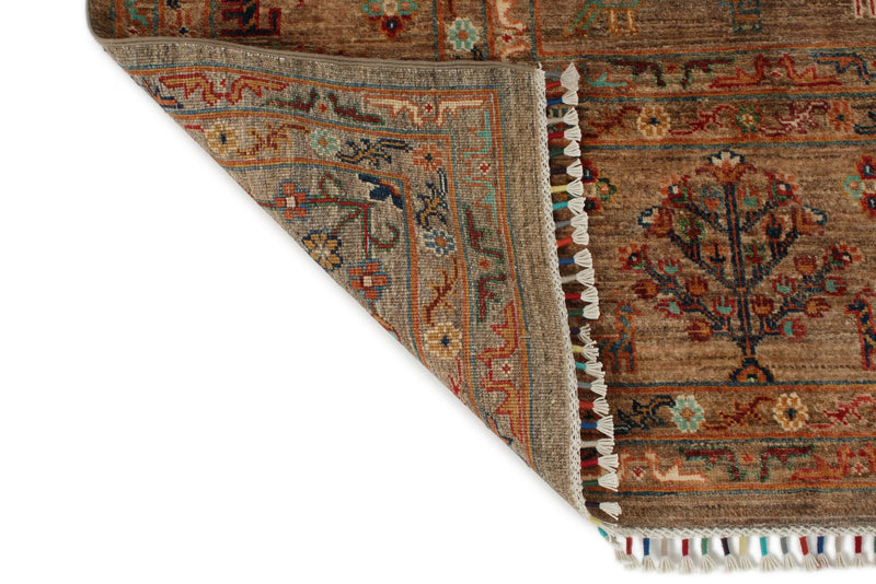 9x12 Brown and Multicolor Turkish Tribal Rug