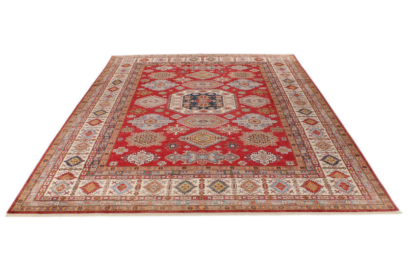 9x12 Red and Beige Kazak Tribal Rug