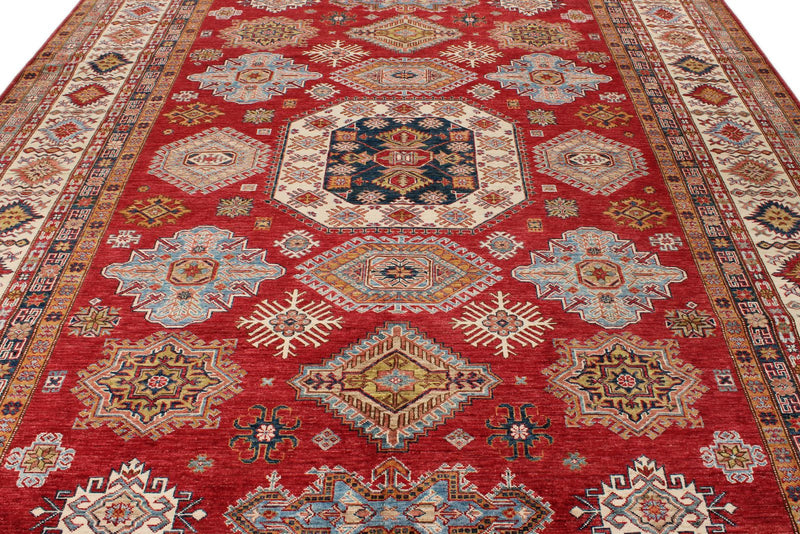 9x12 Red and Beige Kazak Tribal Rug
