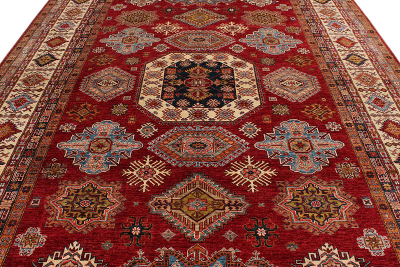 9x12 Red and Beige Kazak Tribal Rug