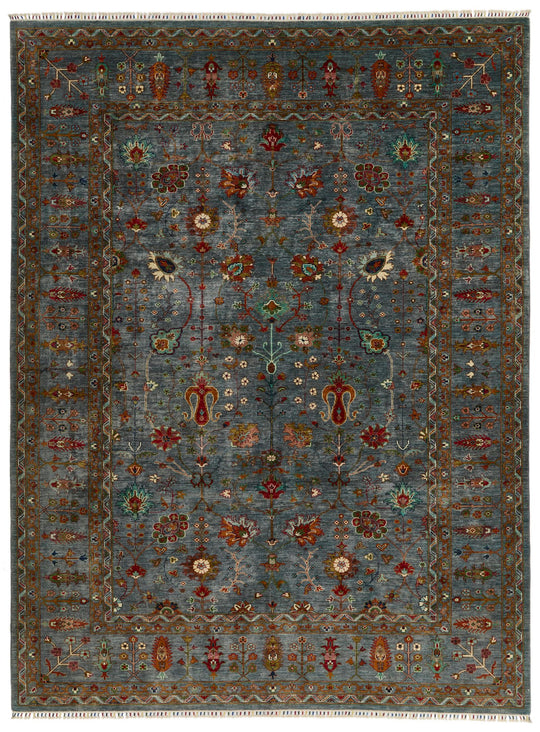 9x12 Gray and Multicolor Turkish Tribal Rug